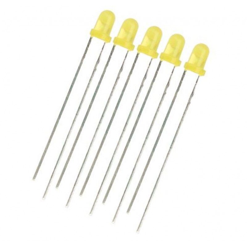 Display With Led Yellow Yellow LED 3mm Diffused - 5 Pieces Pack - TEKTOWN