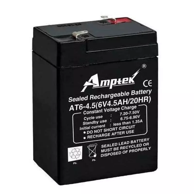 Amptek 6 V 4.5 Ah Black Sealed Rechargeable SMF Industrial Battery, AT6-4.5