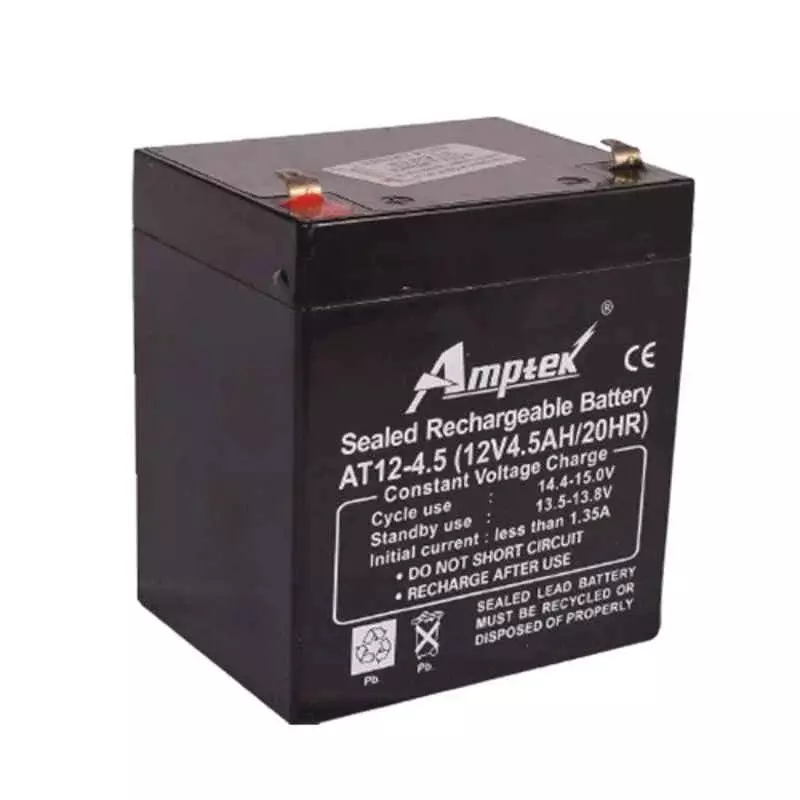 Amptek 12 V 4.5 Ah Black Sealed Rechargeable SMF Industrial Battery, AT12-4.5