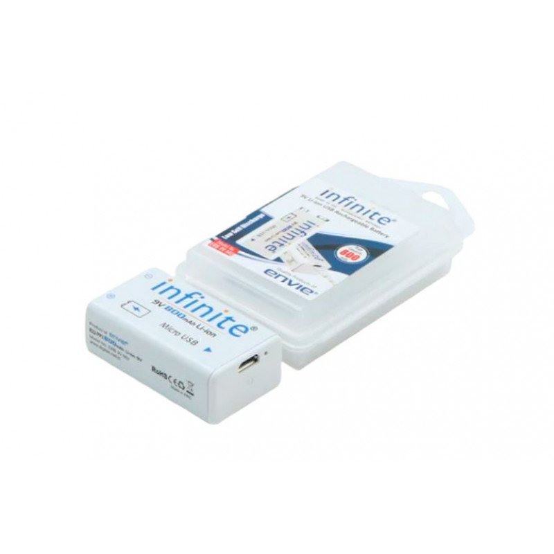 ENVIE 9V 800mAh Li-ion Micro USB Rechargeable Battery