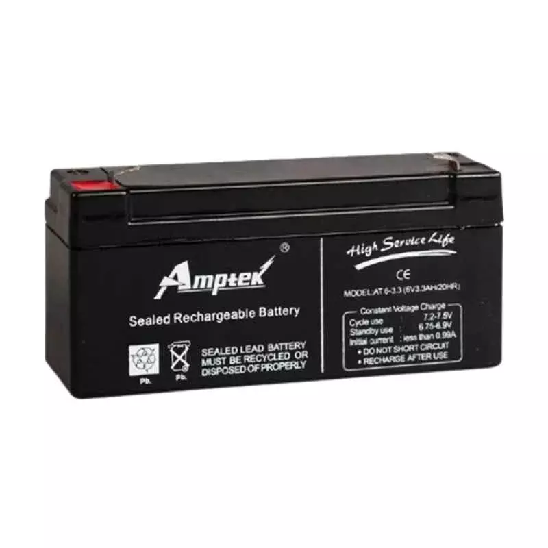 Amptek 6 V 3.3 Ah Black Sealed Rechargeable SMF Industrial Battery, AT6-3.3