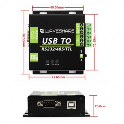 Convertisseur USB Vers RS232/RS485 Isolé Industriel - Puces FT232RNL - Protections Multiples (TVS, Fusible) - Support Montage Rail DIN Ou Mur